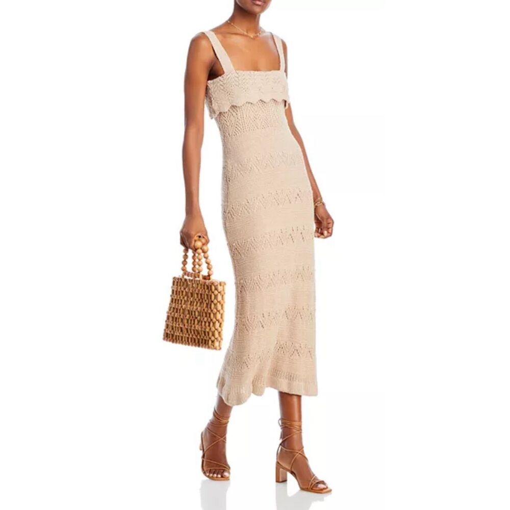 AQUA Crochet Midi Dress Size Small Tan Bodycon Sleeveless Pullover. Worn Once.